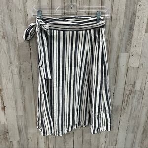 Loft Stripe Knee Length Aline Skirt Belted Modest Petite
